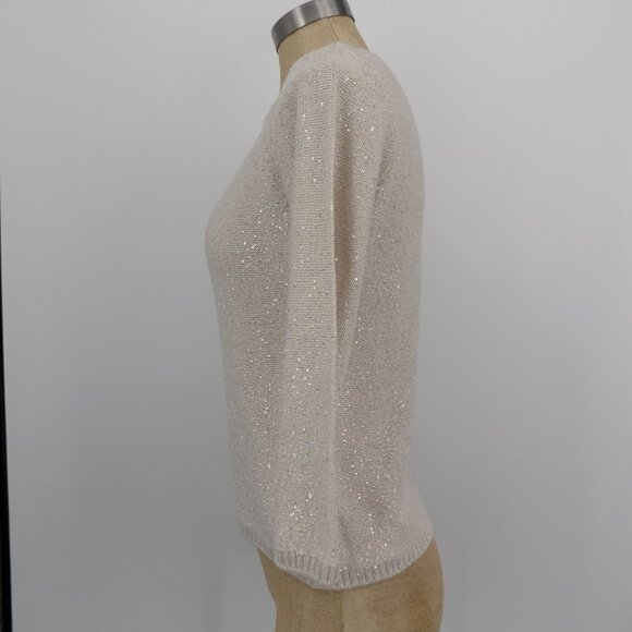 Luisa Spagnoli Women Beige Knitted Sweater Pullover Sequins Made in Italy Size S - Picture 2 of 9